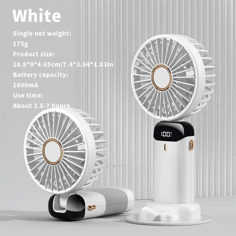 ❄️Cooling Fan – 5-Speed, Rechargeable with Display & Stand