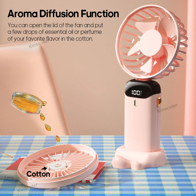 ❄️Cooling Fan – 5-Speed, Rechargeable with Display & Stand