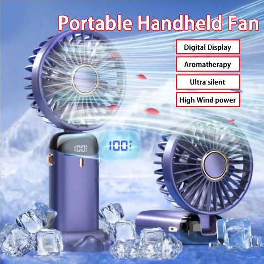 ❄️Cooling Fan – 5-Speed, Rechargeable with Display & Stand