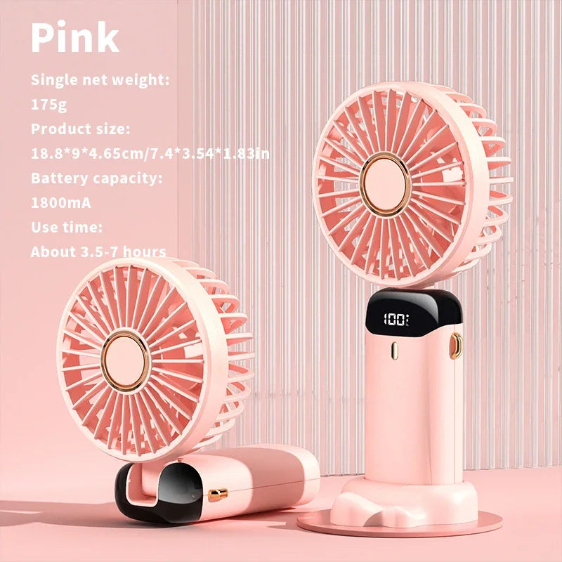❄️Cooling Fan – 5-Speed, Rechargeable with Display & Stand