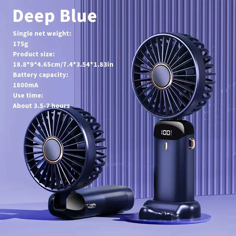 ❄️Cooling Fan – 5-Speed, Rechargeable with Display & Stand