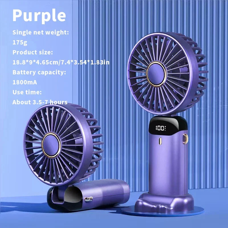 ❄️Cooling Fan – 5-Speed, Rechargeable with Display & Stand