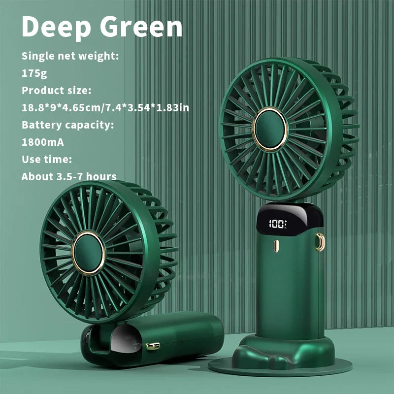 ❄️Cooling Fan – 5-Speed, Rechargeable with Display & Stand