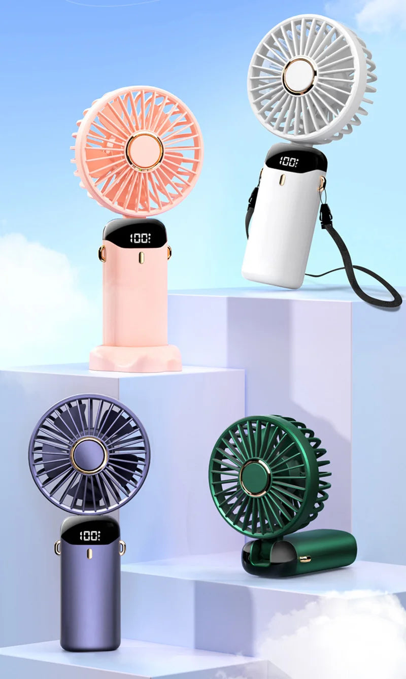 ❄️Cooling Fan – 5-Speed, Rechargeable with Display & Stand