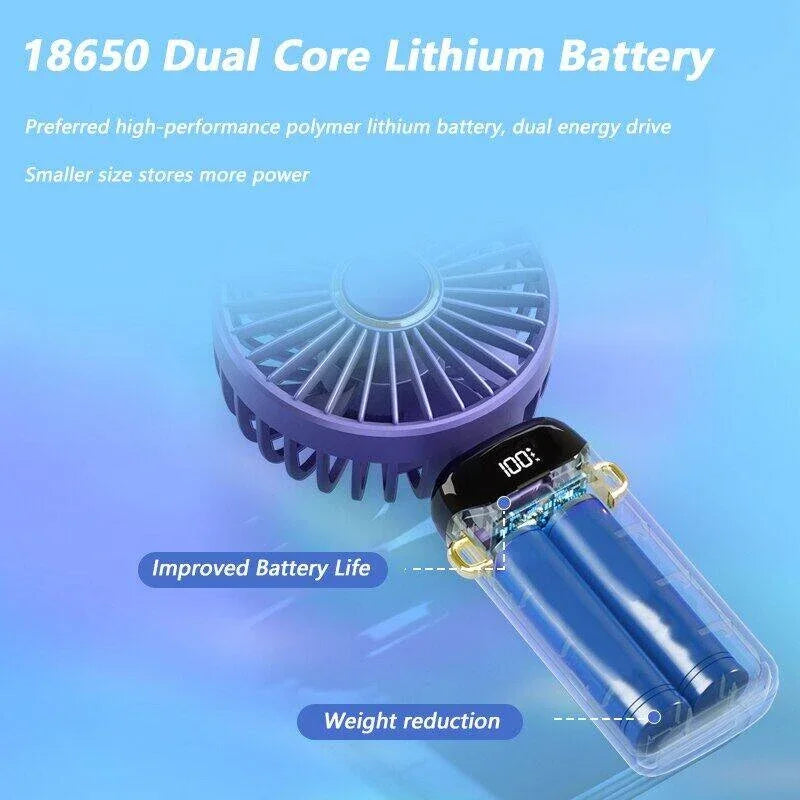 ❄️Cooling Fan – 5-Speed, Rechargeable with Display & Stand